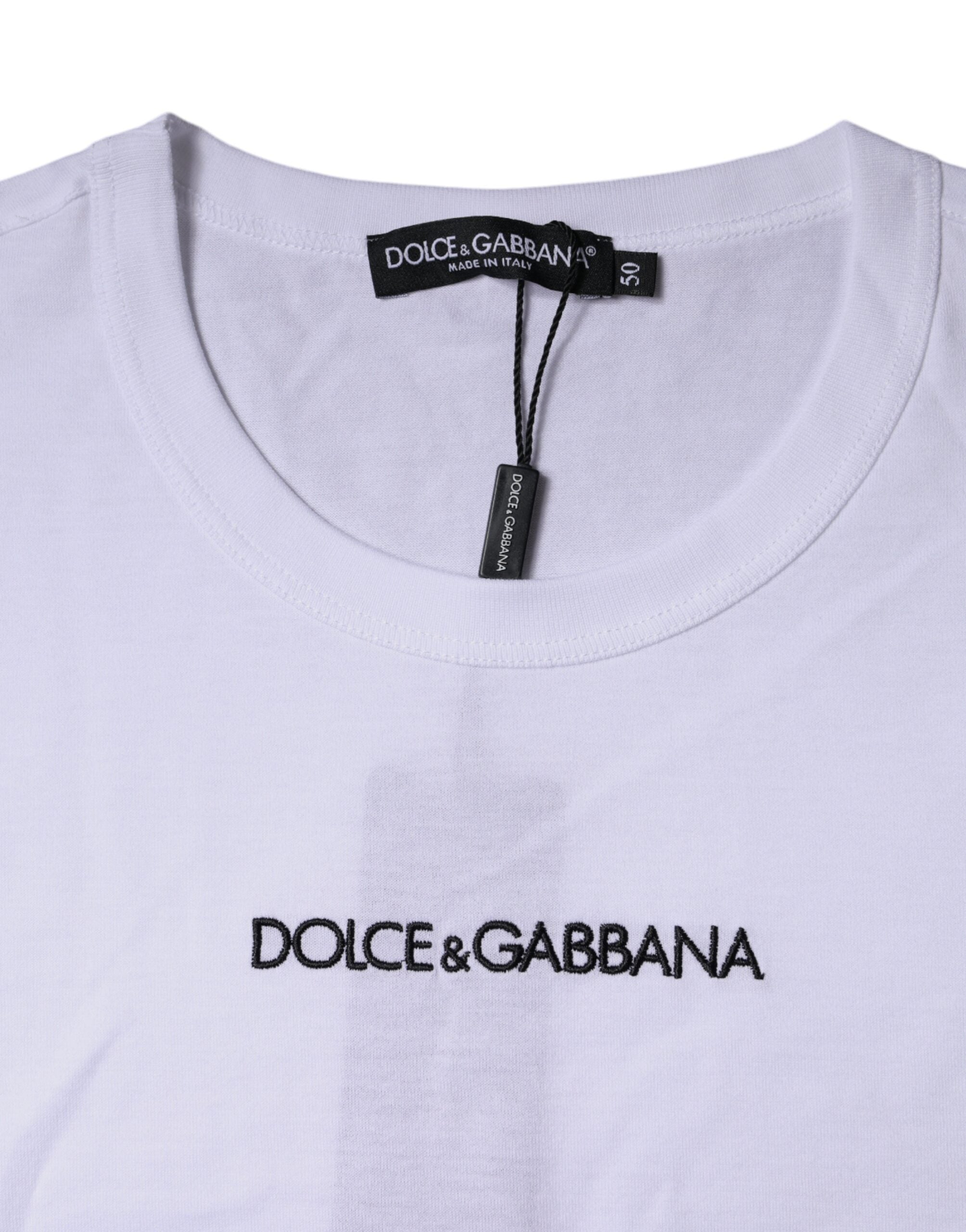 Dolce &amp; Gabbana White Logo Print Cotton Crew Neck T-shirt