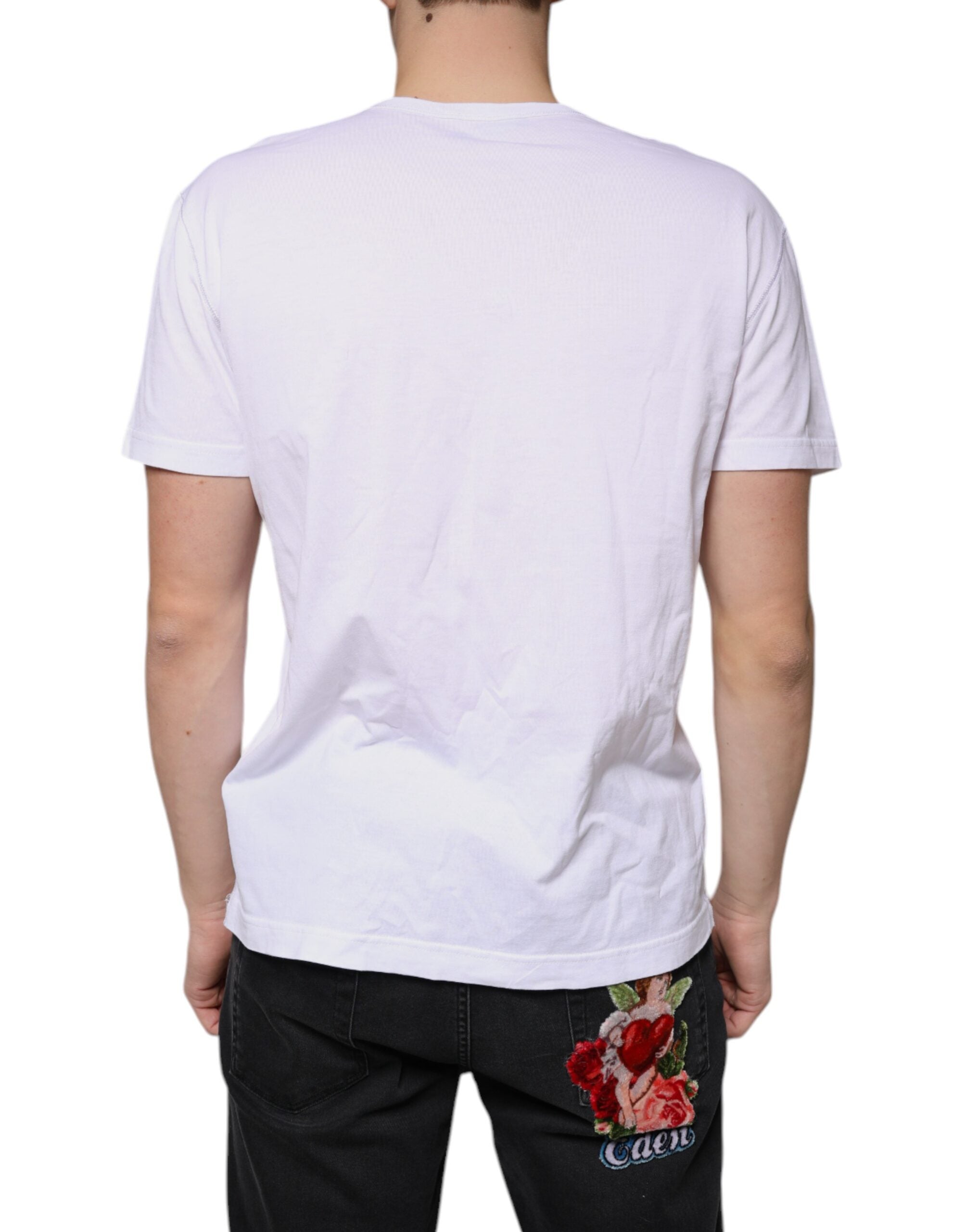 Dolce &amp; Gabbana White Logo Cotton V-neck Short Sleeve T-shirt