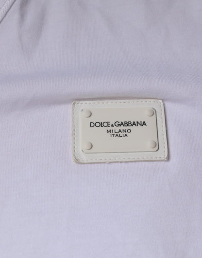 Dolce &amp; Gabbana White Logo Cotton V-neck Short Sleeve T-shirt