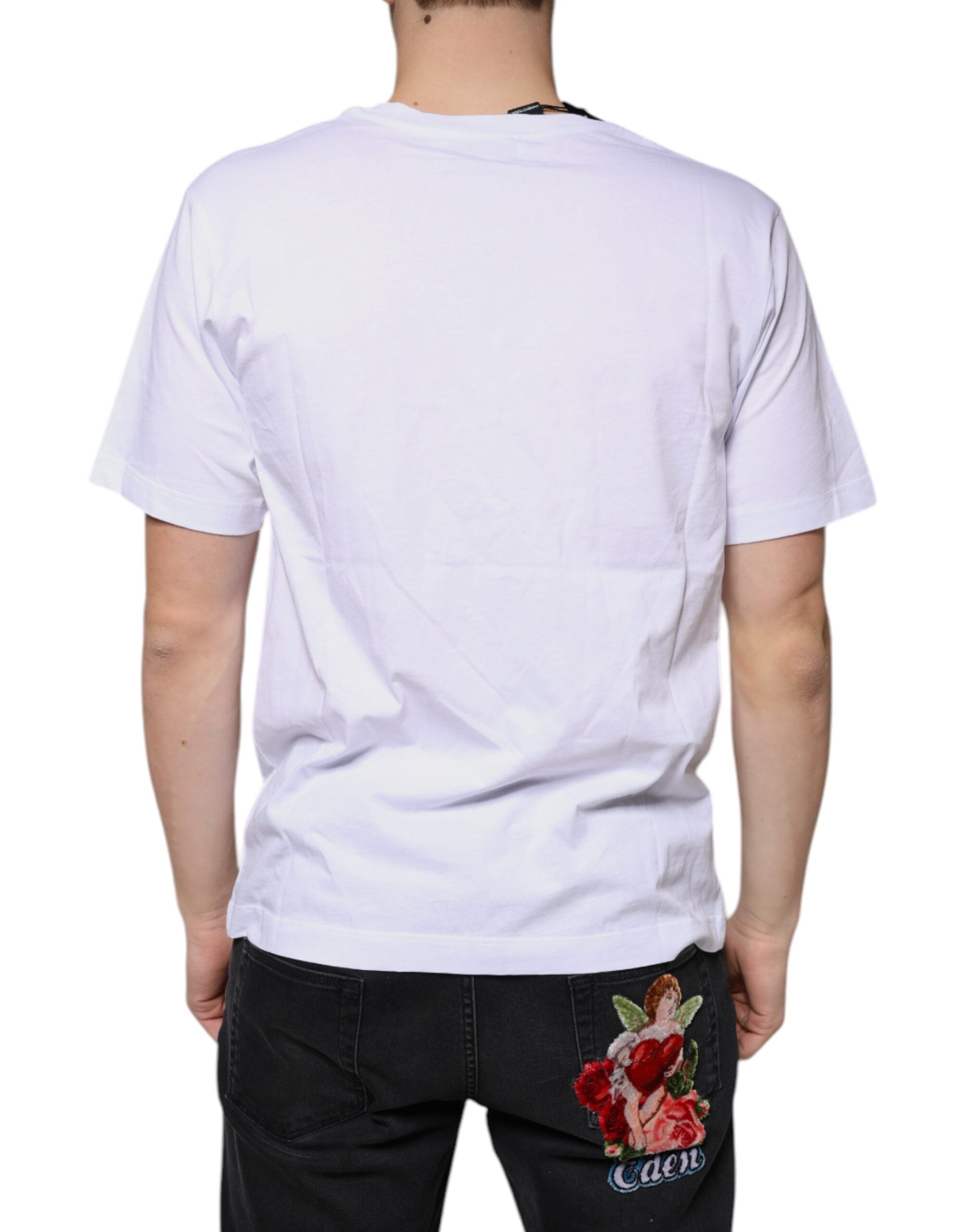 Dolce &amp; Gabbana White Logo Cotton Vneck Short Sleeve T-shirt