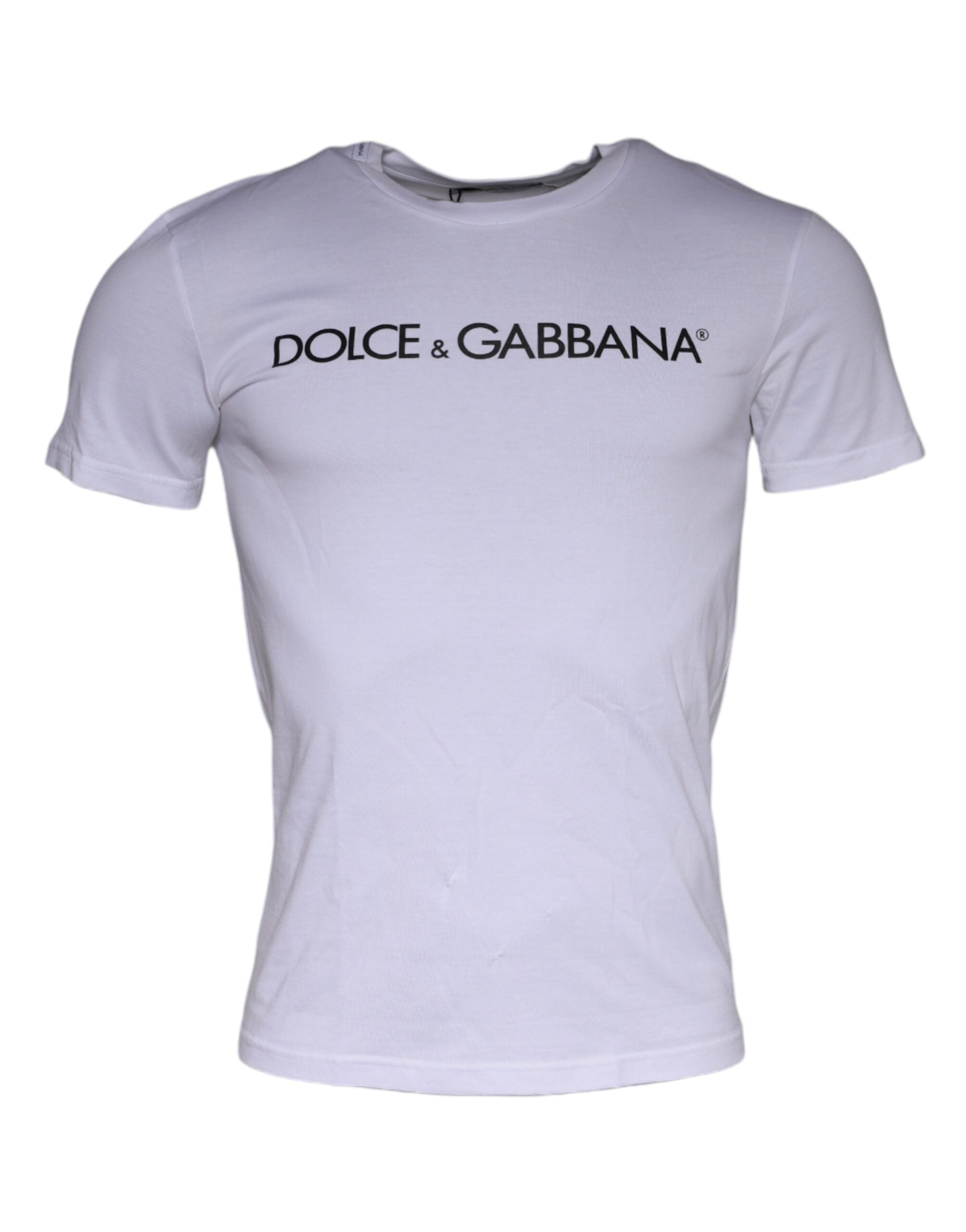 Dolce &amp; Gabbana White Logo Print Cotton Crew Neck T-shirt