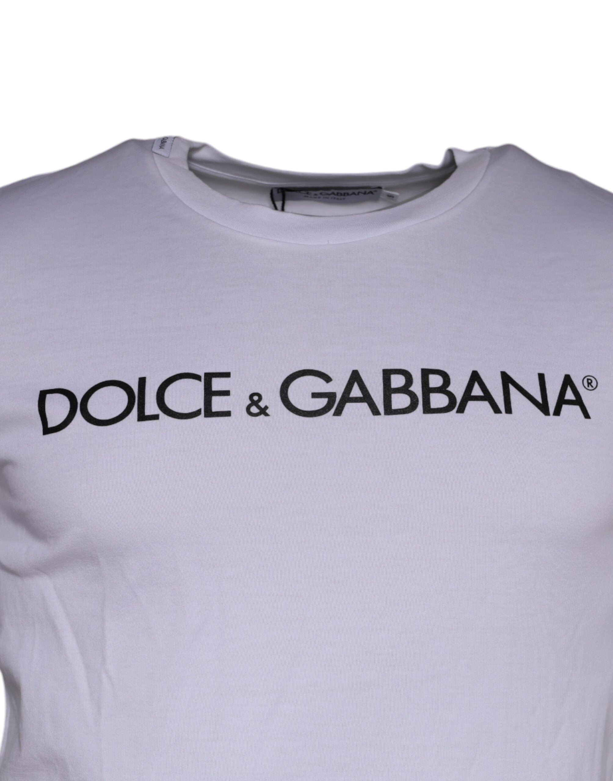 Dolce &amp; Gabbana White Logo Print Cotton Crew Neck T-shirt