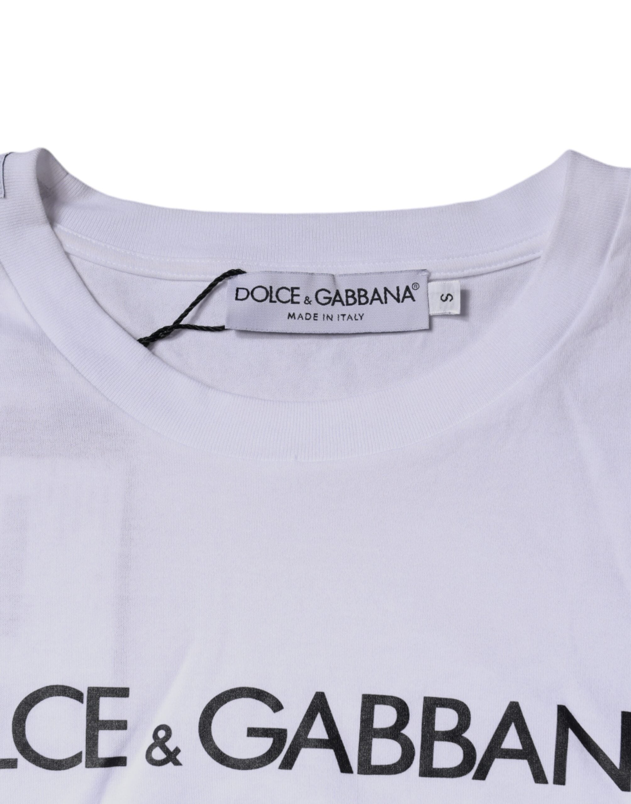 Dolce &amp; Gabbana White Logo Print Cotton Crew Neck T-shirt