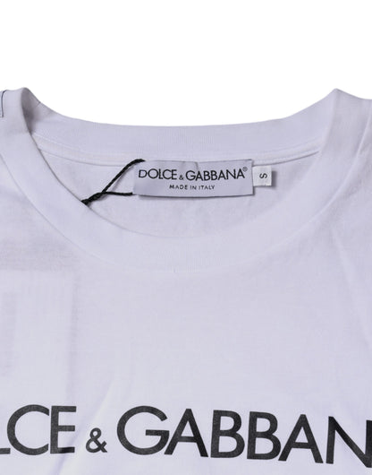 Dolce &amp; Gabbana White Logo Print Cotton Crew Neck T-shirt