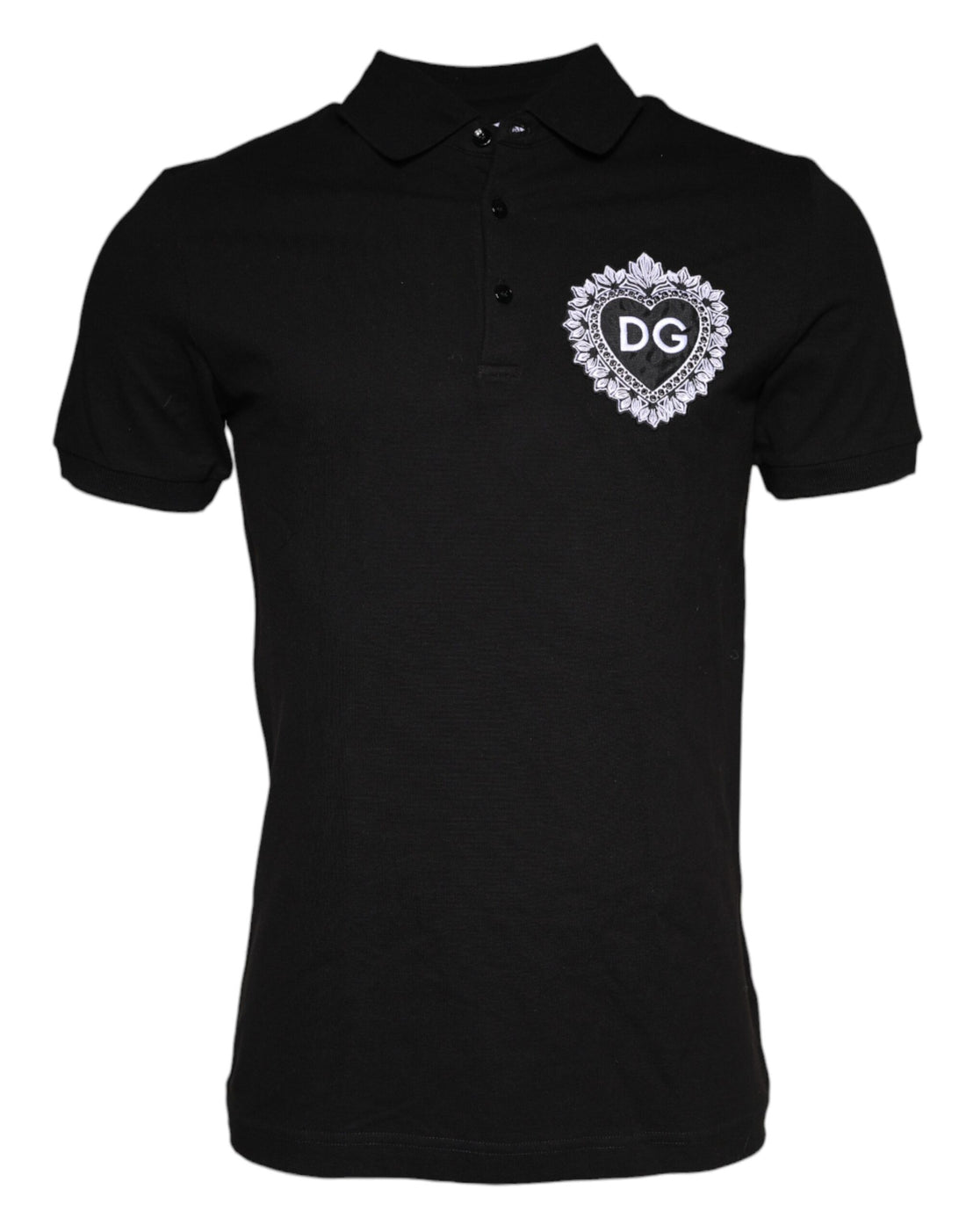 Dolce &amp; Gabbana Black DG Heart Cotton Collared Polo T-shirt