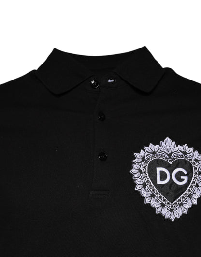 Dolce &amp; Gabbana Black DG Heart Cotton Collared Polo T-shirt