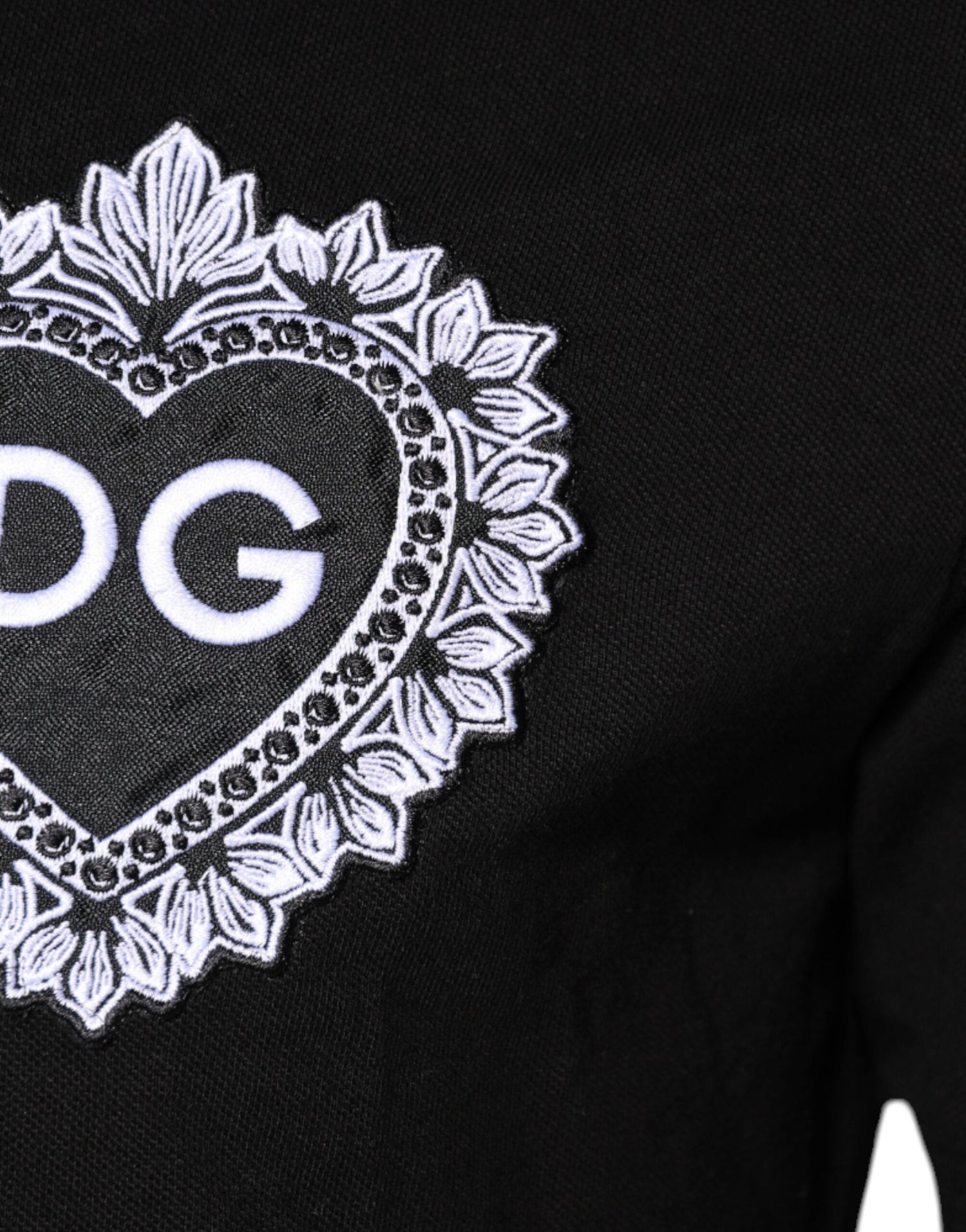 Dolce &amp; Gabbana Black DG Heart Cotton Collared Polo T-shirt