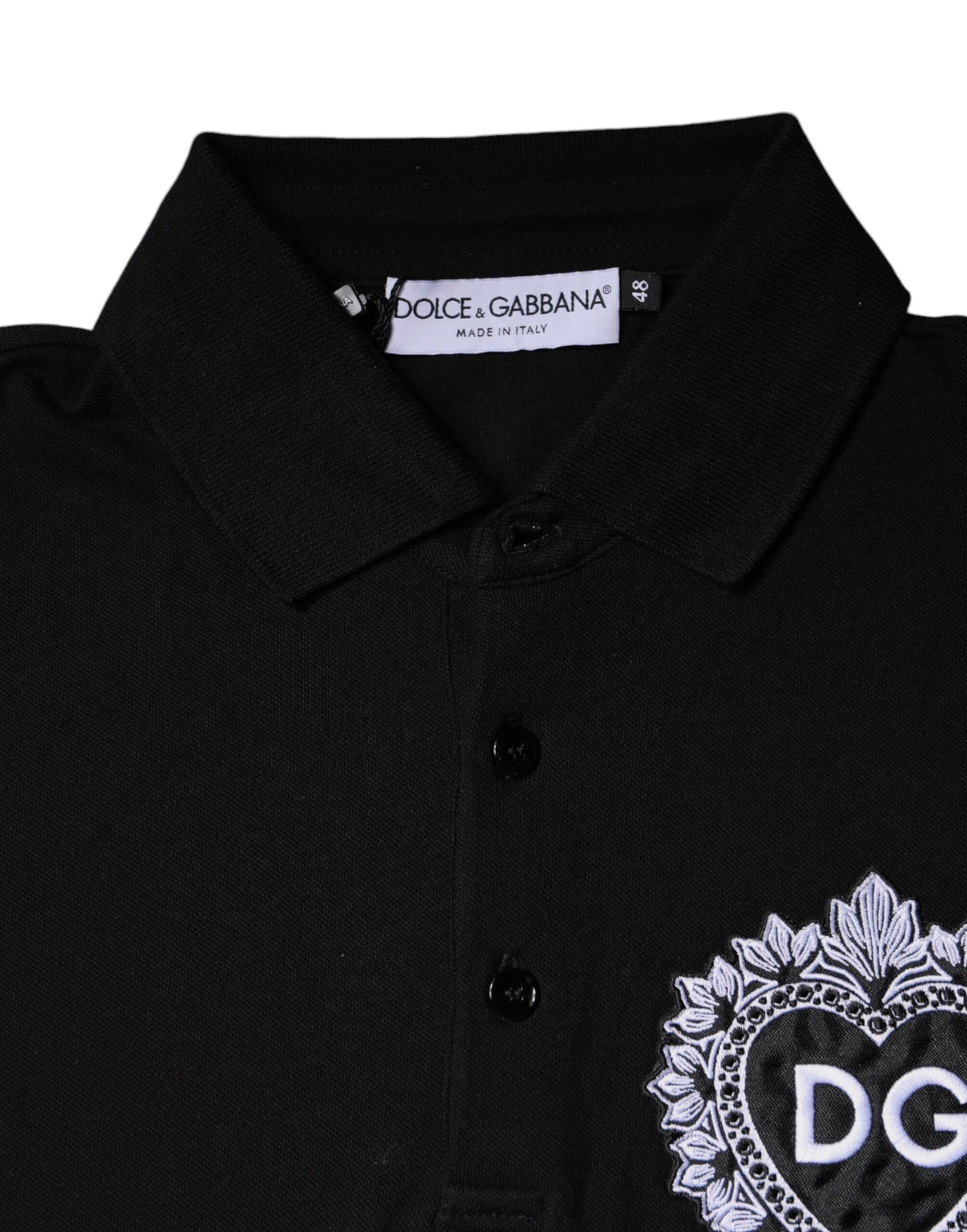 Dolce &amp; Gabbana Black DG Heart Cotton Collared Polo T-shirt