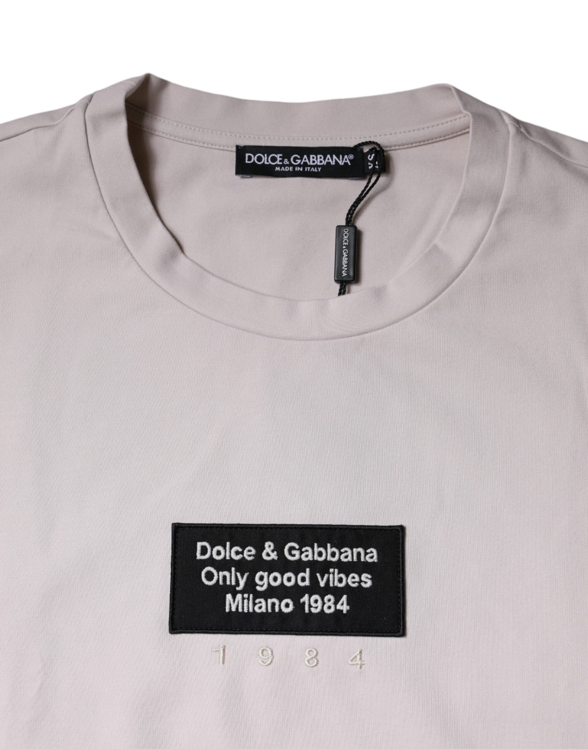 Dolce &amp; Gabbana Beige Logo Cotton Blend Crew Neck T-shirt