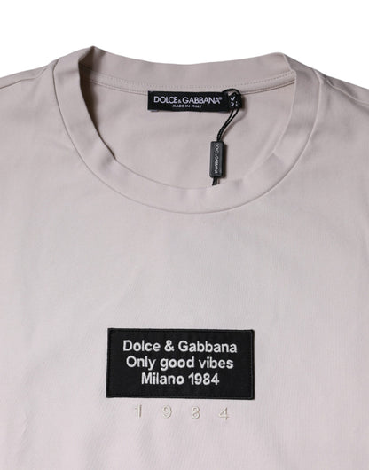 Dolce &amp; Gabbana Beige Logo Cotton Blend Crew Neck T-shirt