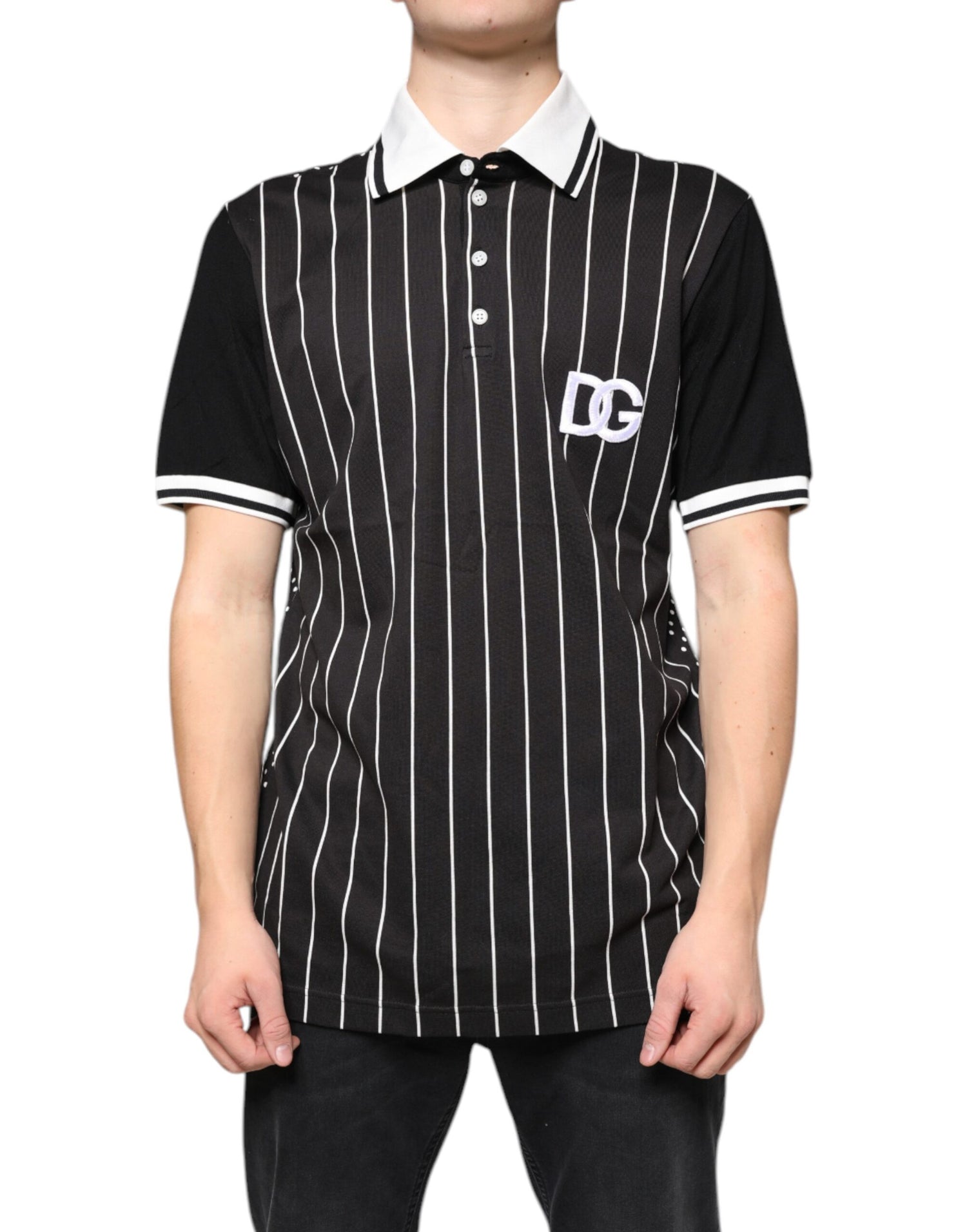 Dolce &amp; Gabbana Black White Stripes Collared Polo T-shirt