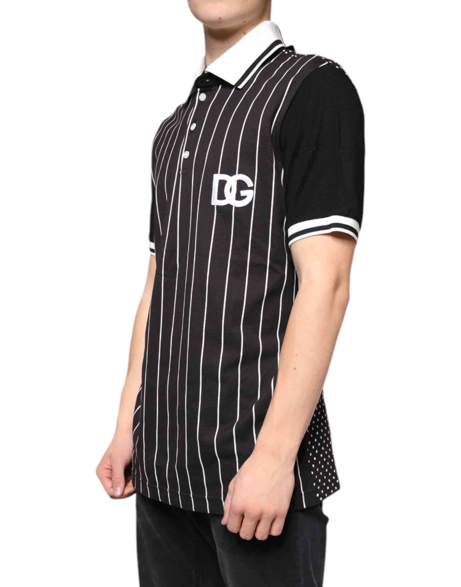 Dolce &amp; Gabbana Black White Stripes Collared Polo T-shirt