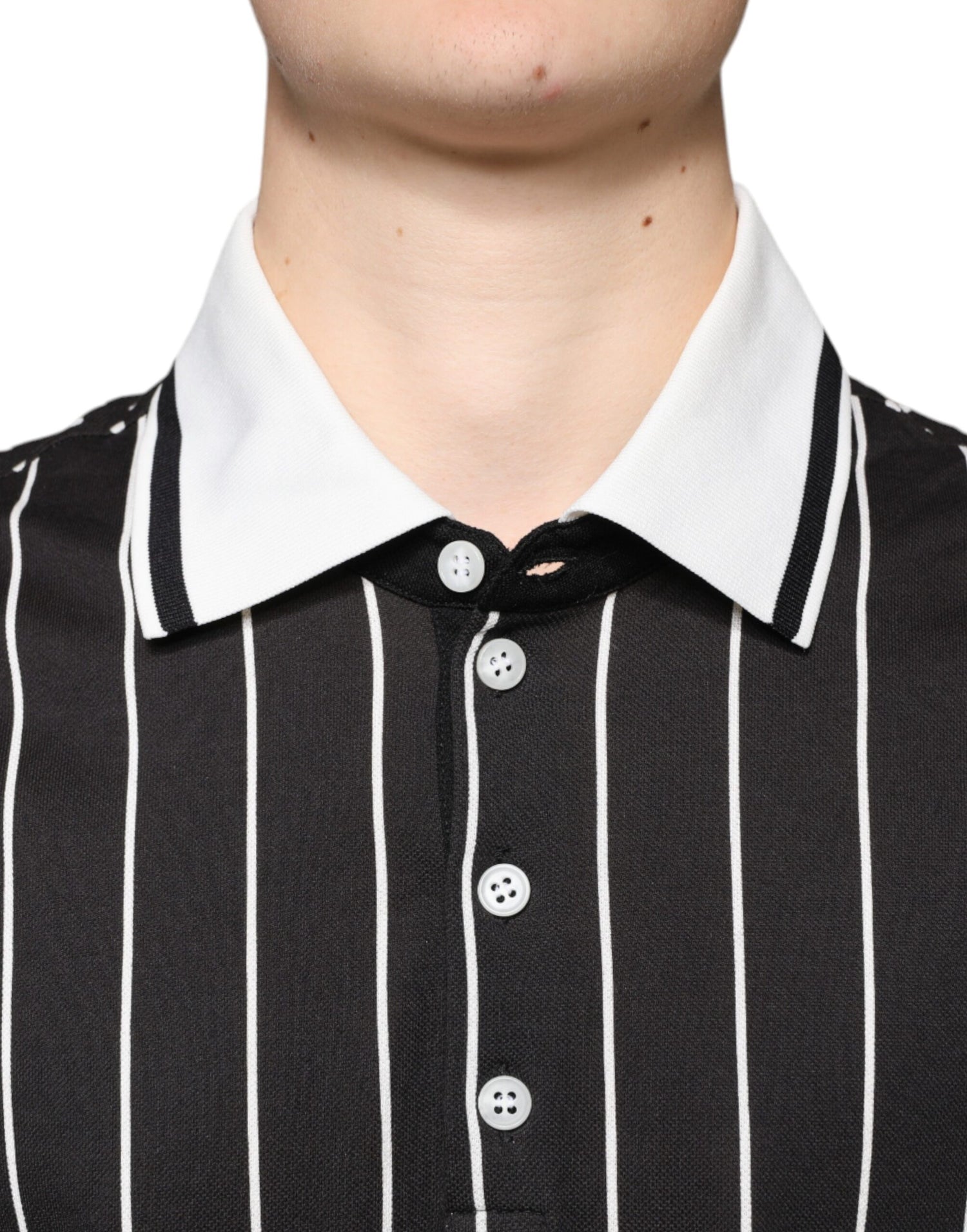 Dolce &amp; Gabbana Black White Stripes Collared Polo T-shirt