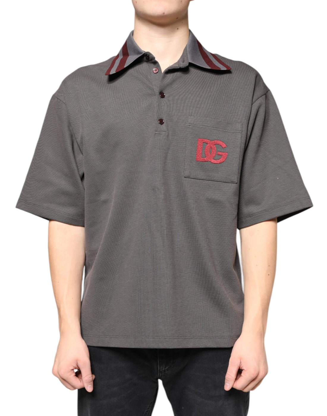 Dolce &amp; Gabbana Gray DG Embroidery Collared Men Polo T-shirt