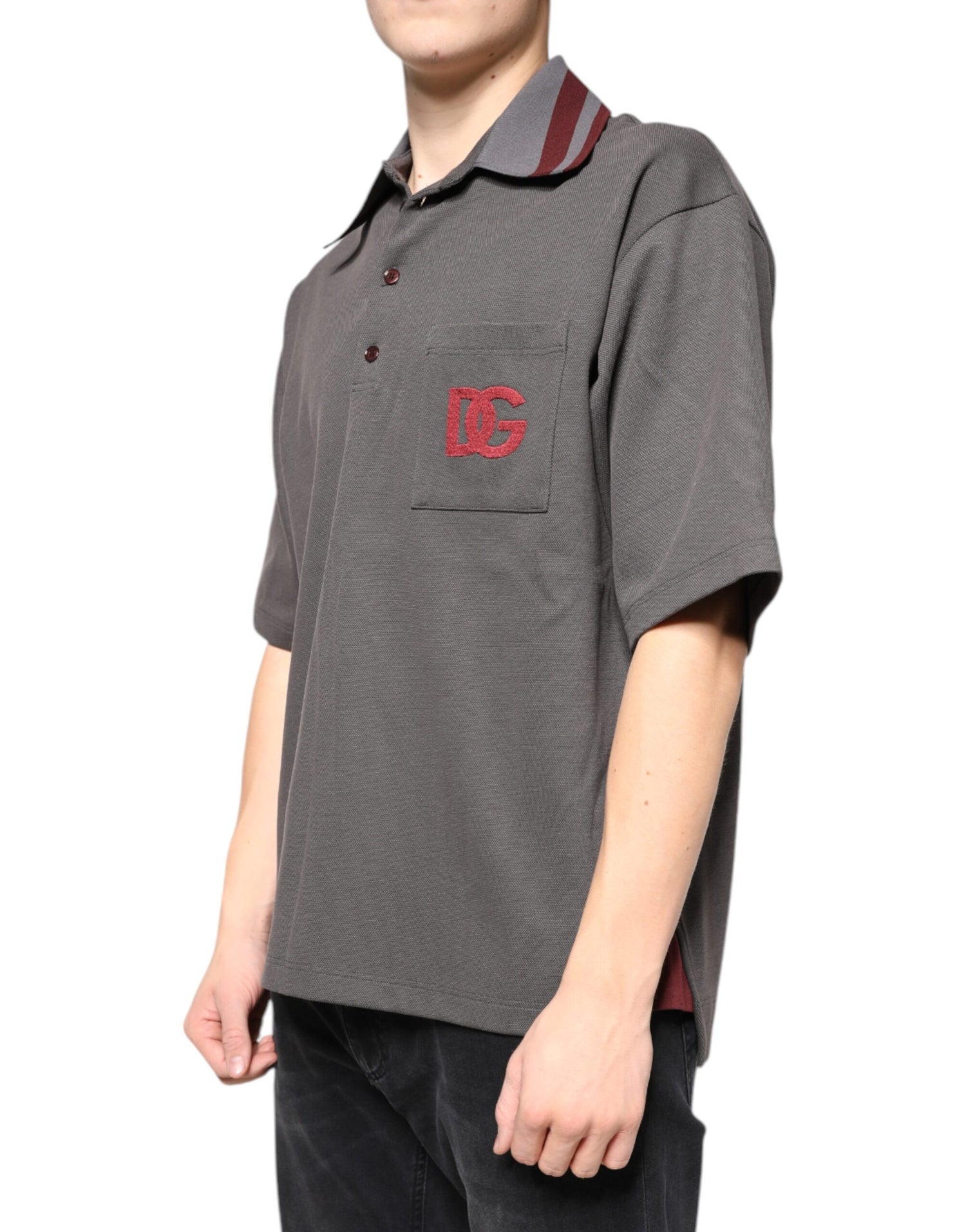 Dolce &amp; Gabbana Gray DG Embroidery Collared Men Polo T-shirt