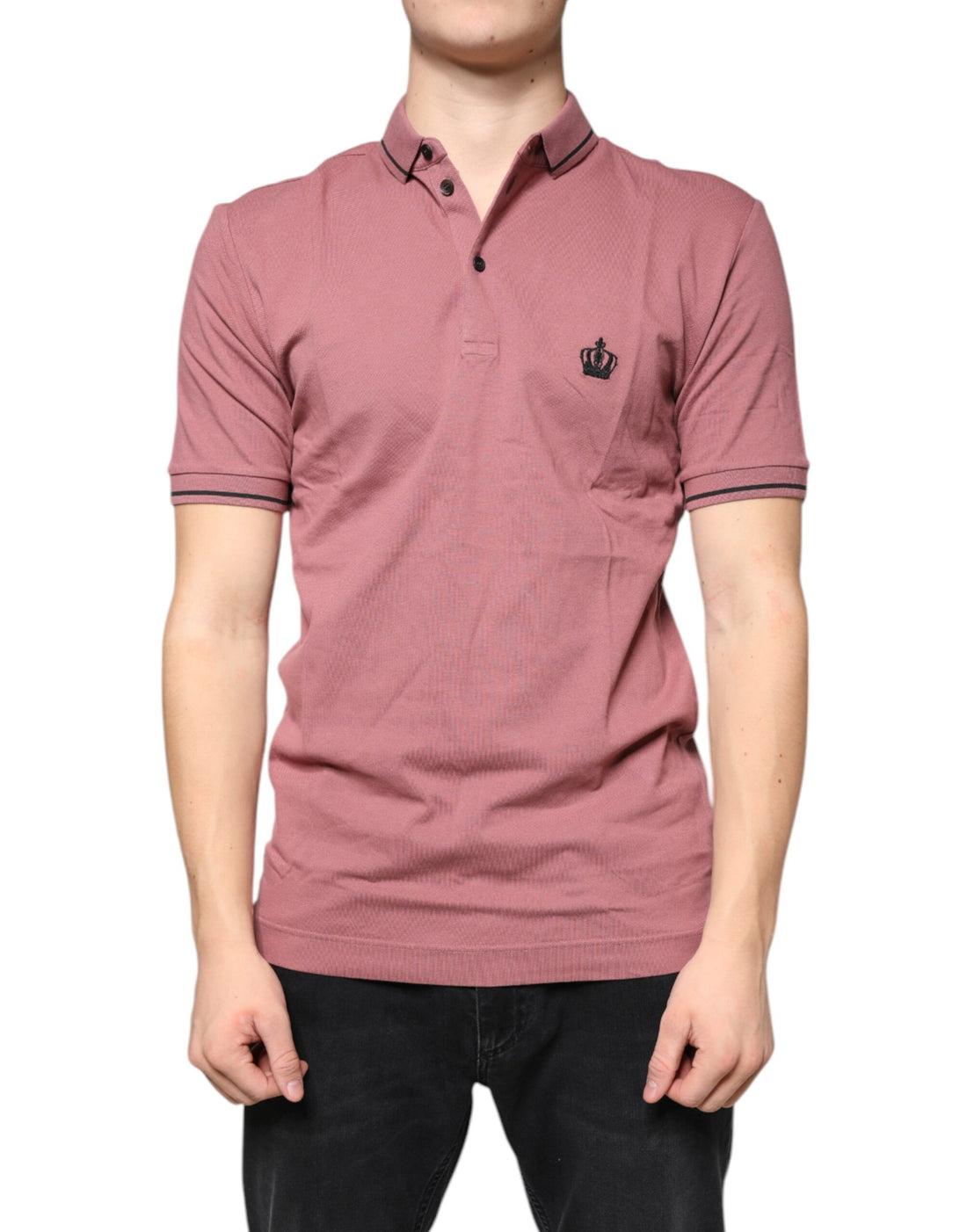 Dolce &amp; Gabbana Pink Crown Embroidery Collared Polo T-shirt