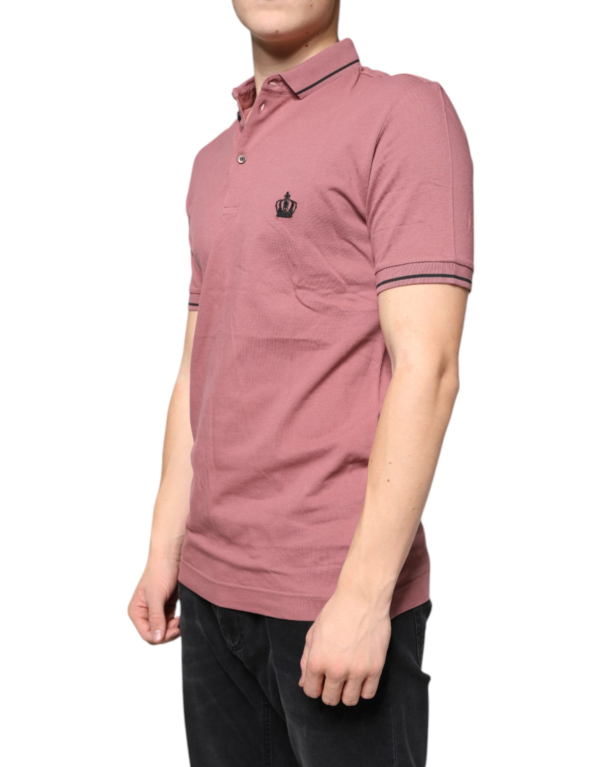 Dolce &amp; Gabbana Pink Crown Embroidery Collared Polo T-shirt