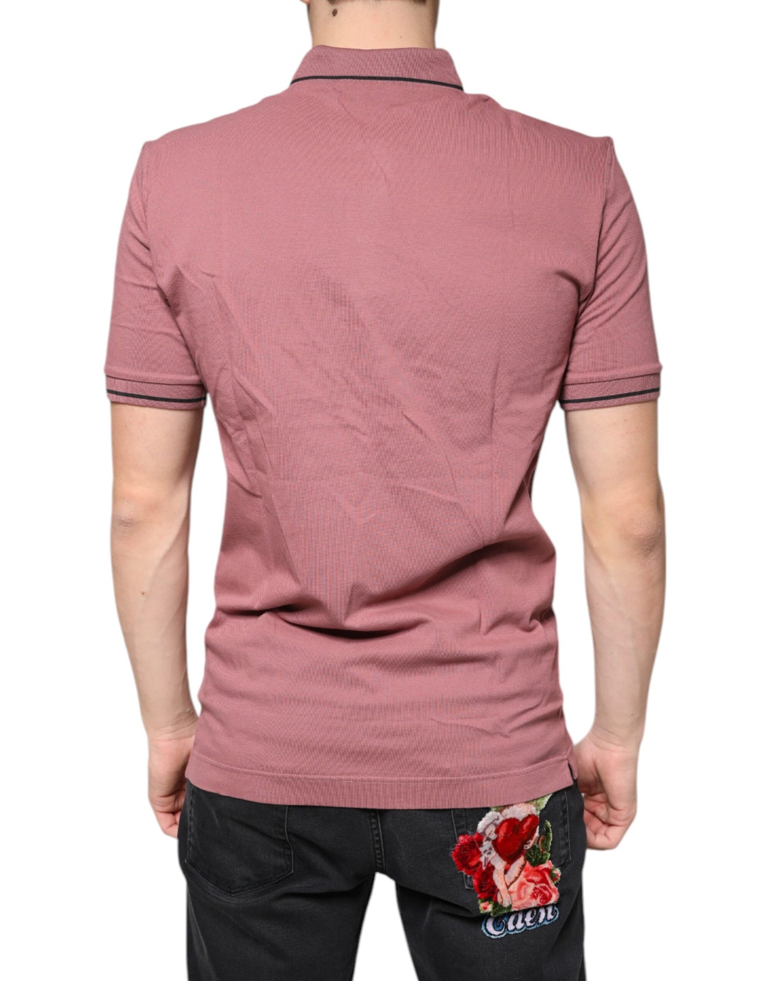 Dolce &amp; Gabbana Pink Crown Embroidery Collared Polo T-shirt