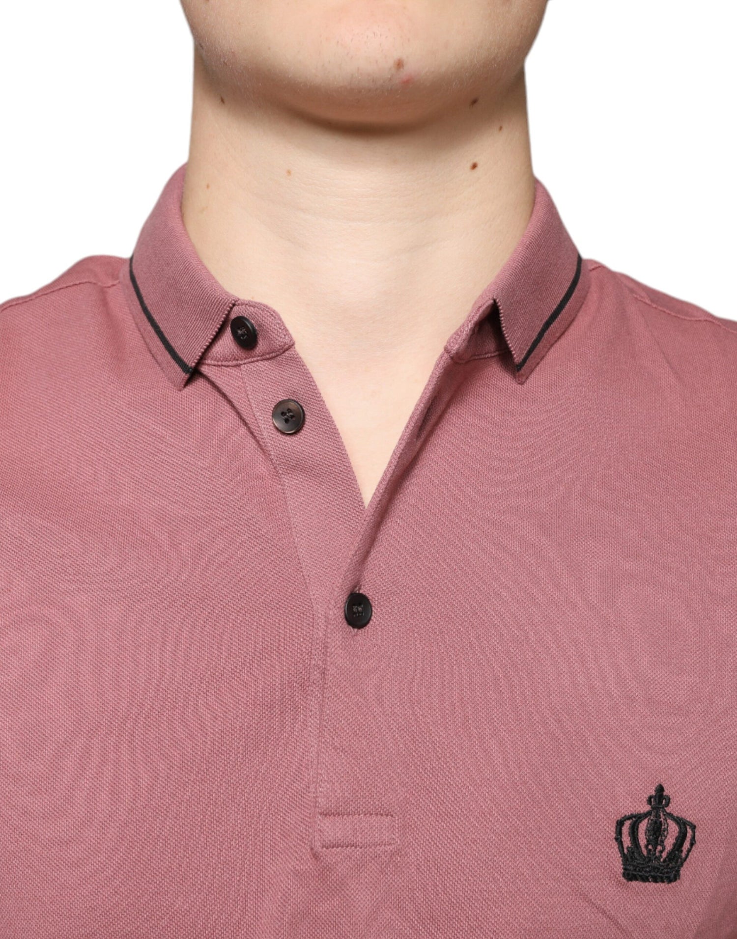 Dolce &amp; Gabbana Pink Crown Embroidery Collared Polo T-shirt