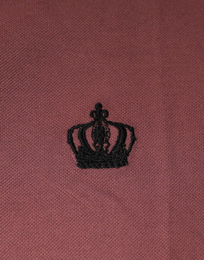 Dolce &amp; Gabbana Pink Crown Embroidery Collared Polo T-shirt