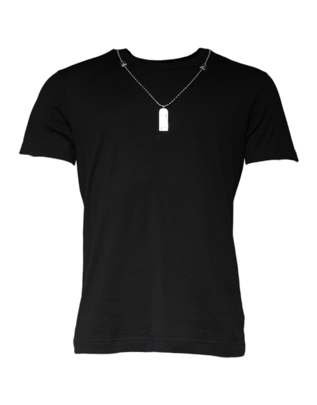 Dolce &amp; Gabbana Black Cotton Necklace Embellished T-shirt