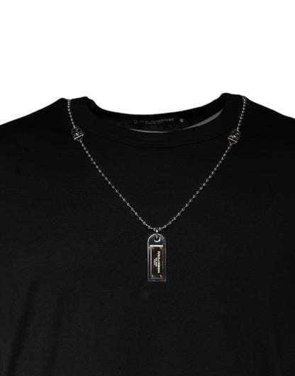 Dolce &amp; Gabbana Black Cotton Necklace Embellished T-shirt