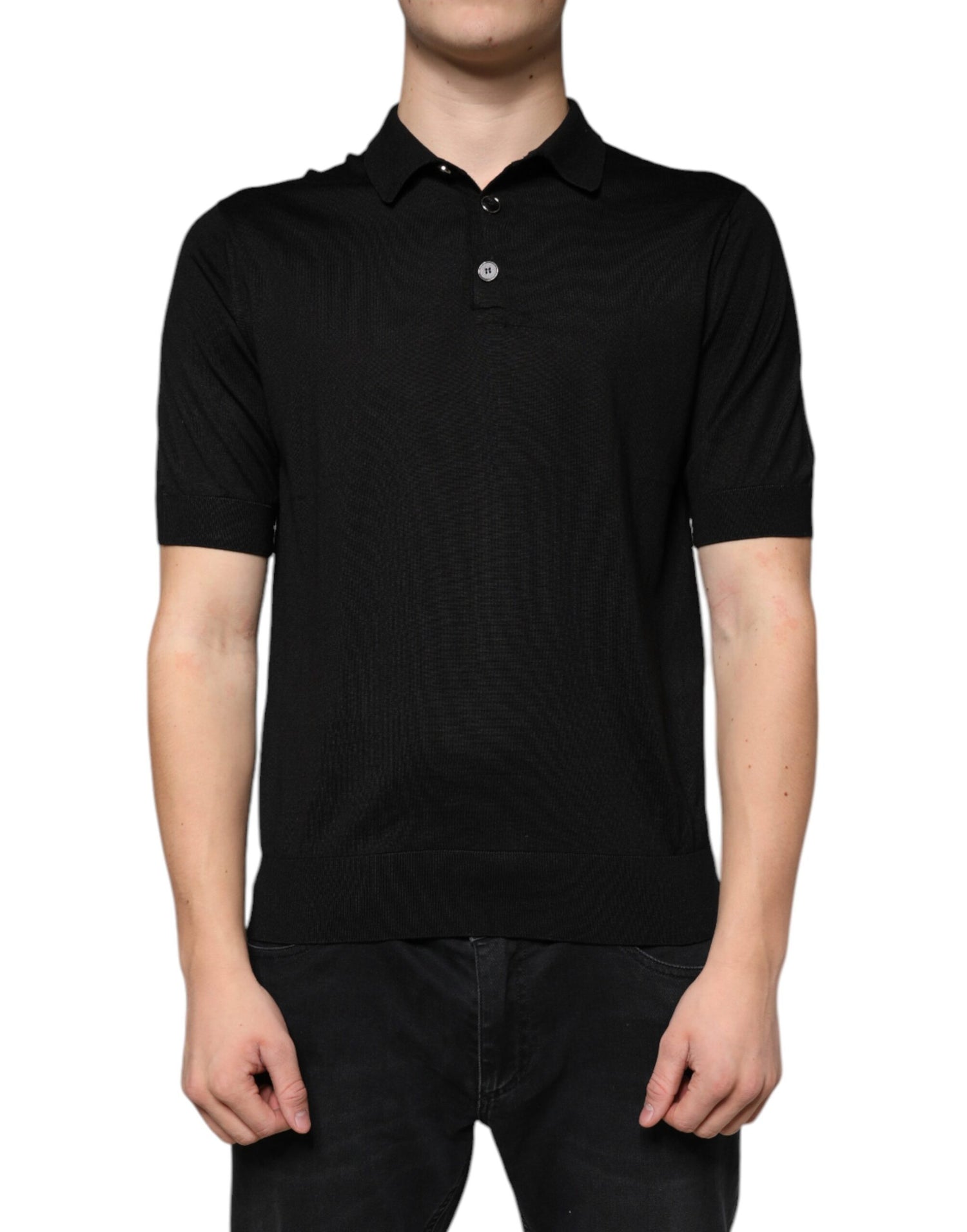 Dolce &amp; Gabbana Black Silk Short Sleeves Men Polo T-shirt