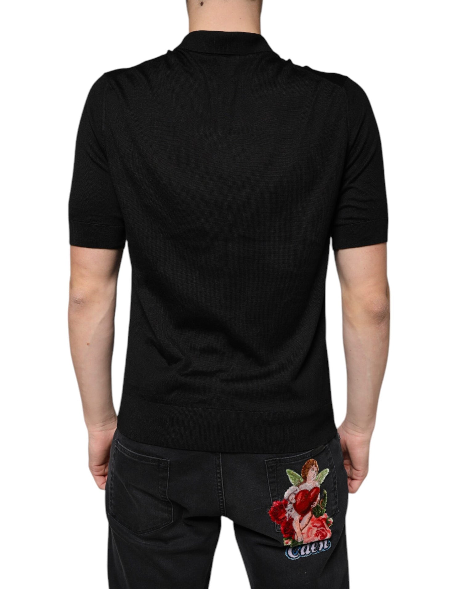 Dolce &amp; Gabbana Black Silk Short Sleeves Men Polo T-shirt