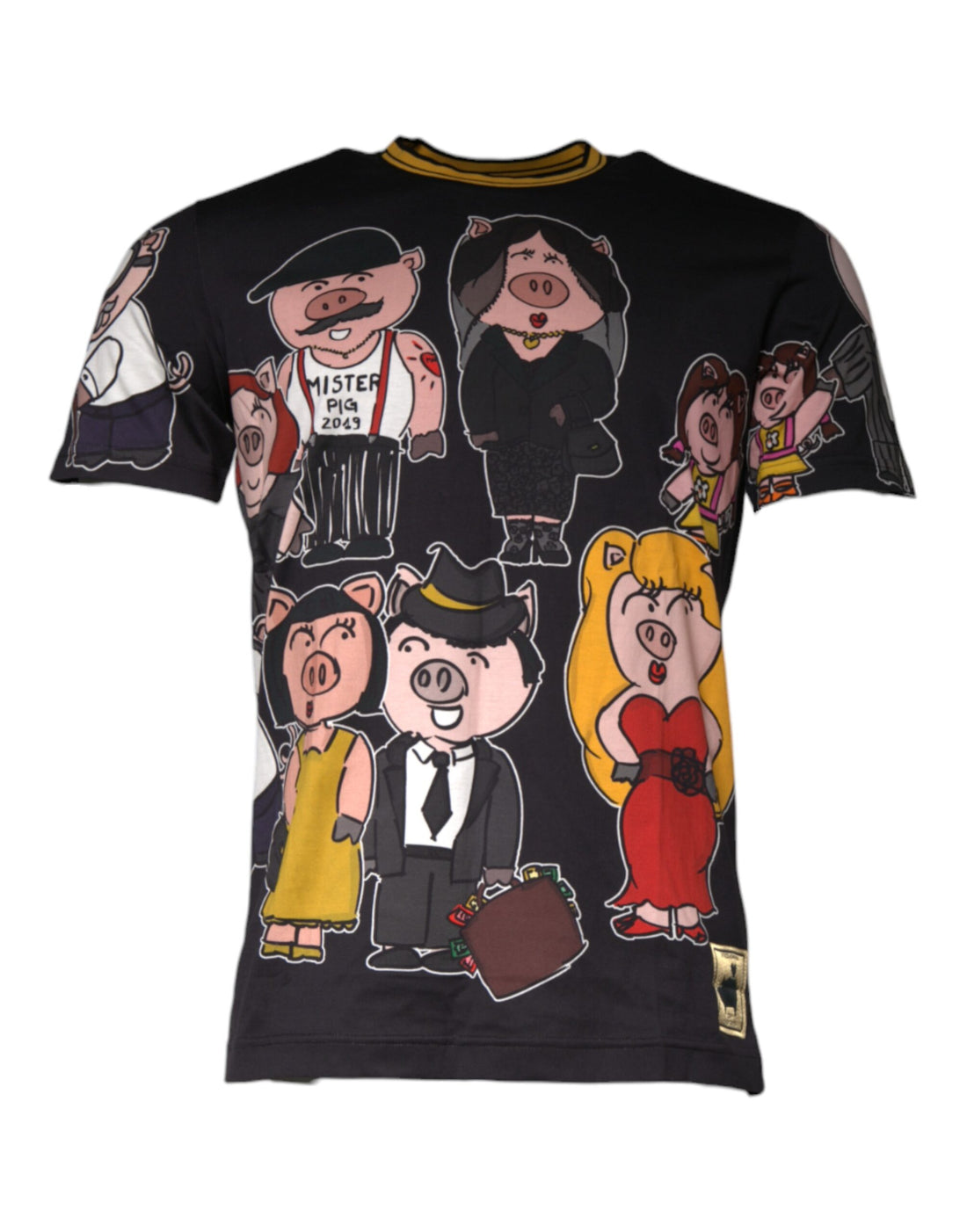 Dolce &amp; Gabbana Black Pig Family Cotton Crew Neck T-shirt