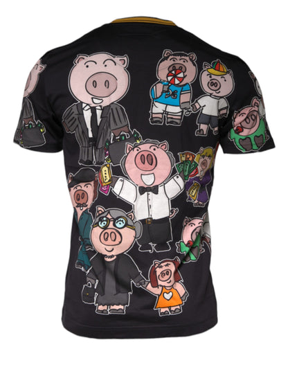 Dolce &amp; Gabbana Black Pig Family Cotton Crew Neck T-shirt