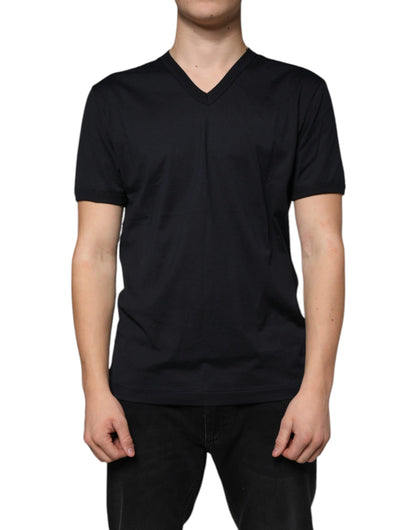 Dolce &amp; Gabbana Black Logo Cotton Vneck Short Sleeve T-shirt