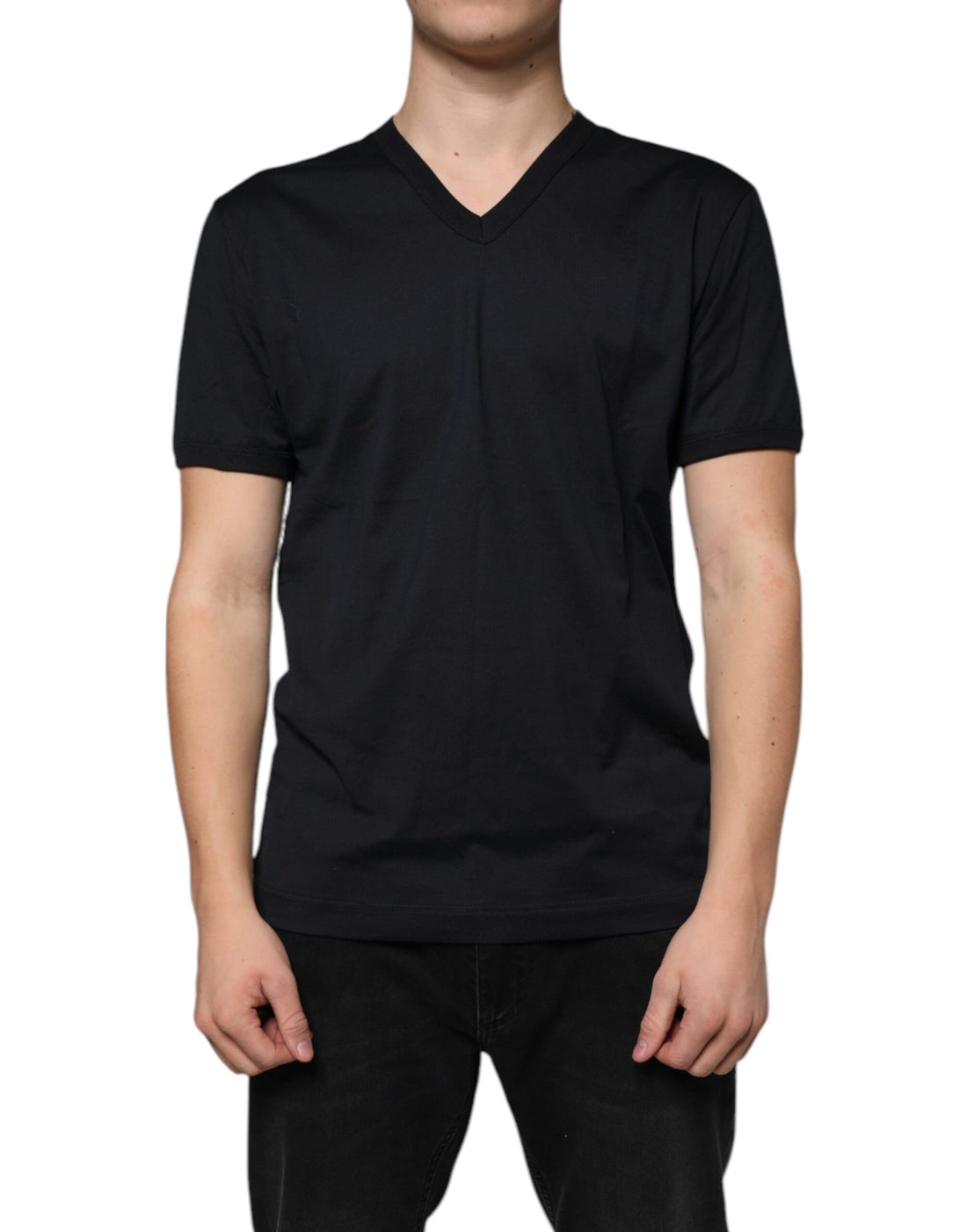 Dolce &amp; Gabbana Black Logo Cotton Vneck Short Sleeve T-shirt