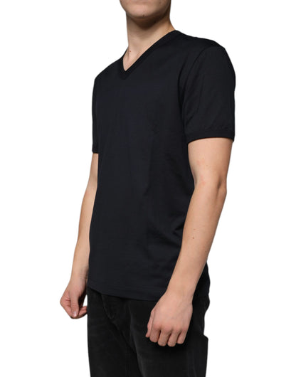 Dolce &amp; Gabbana Black Logo Cotton Vneck Short Sleeve T-shirt