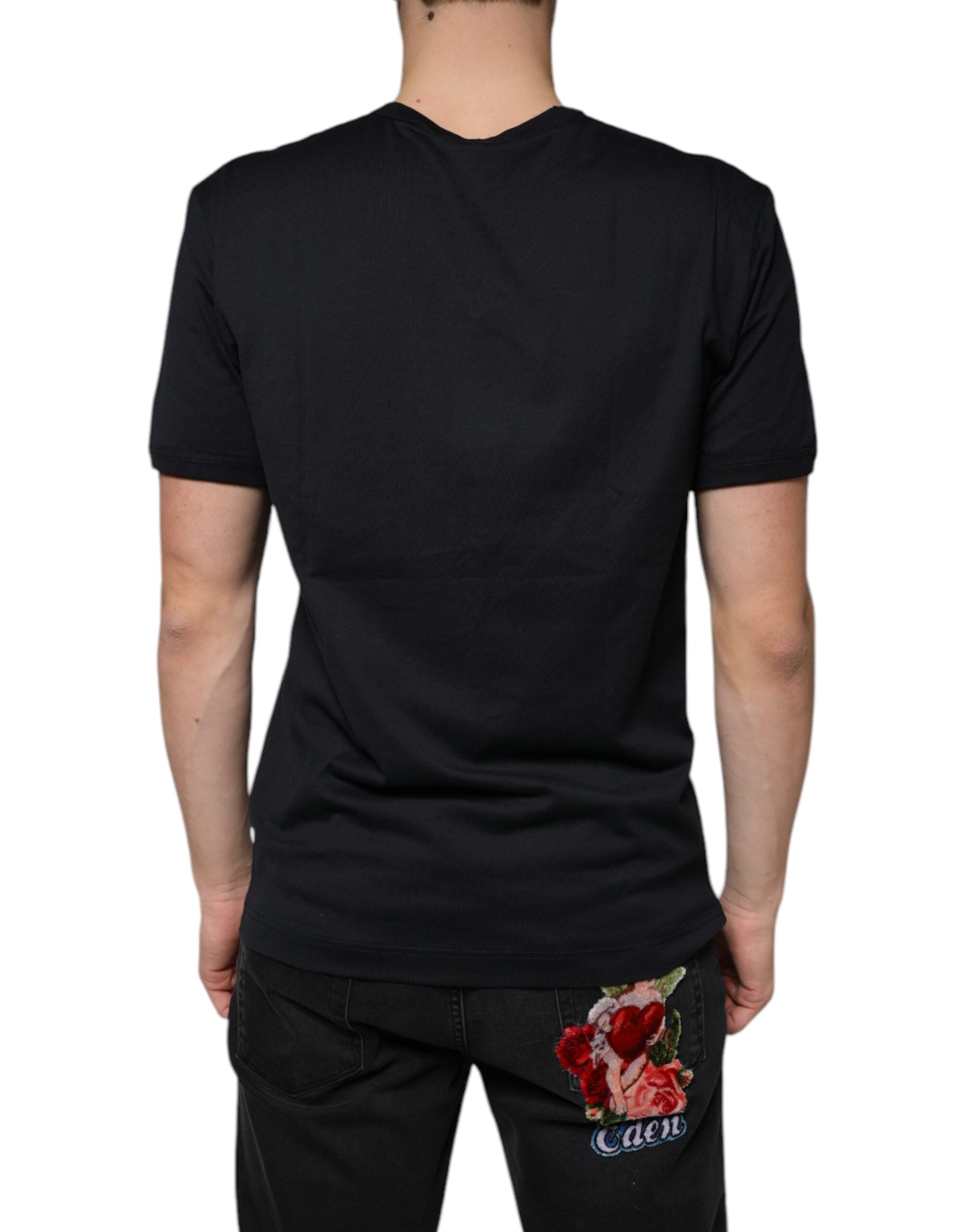 Dolce &amp; Gabbana Black Logo Cotton Vneck Short Sleeve T-shirt