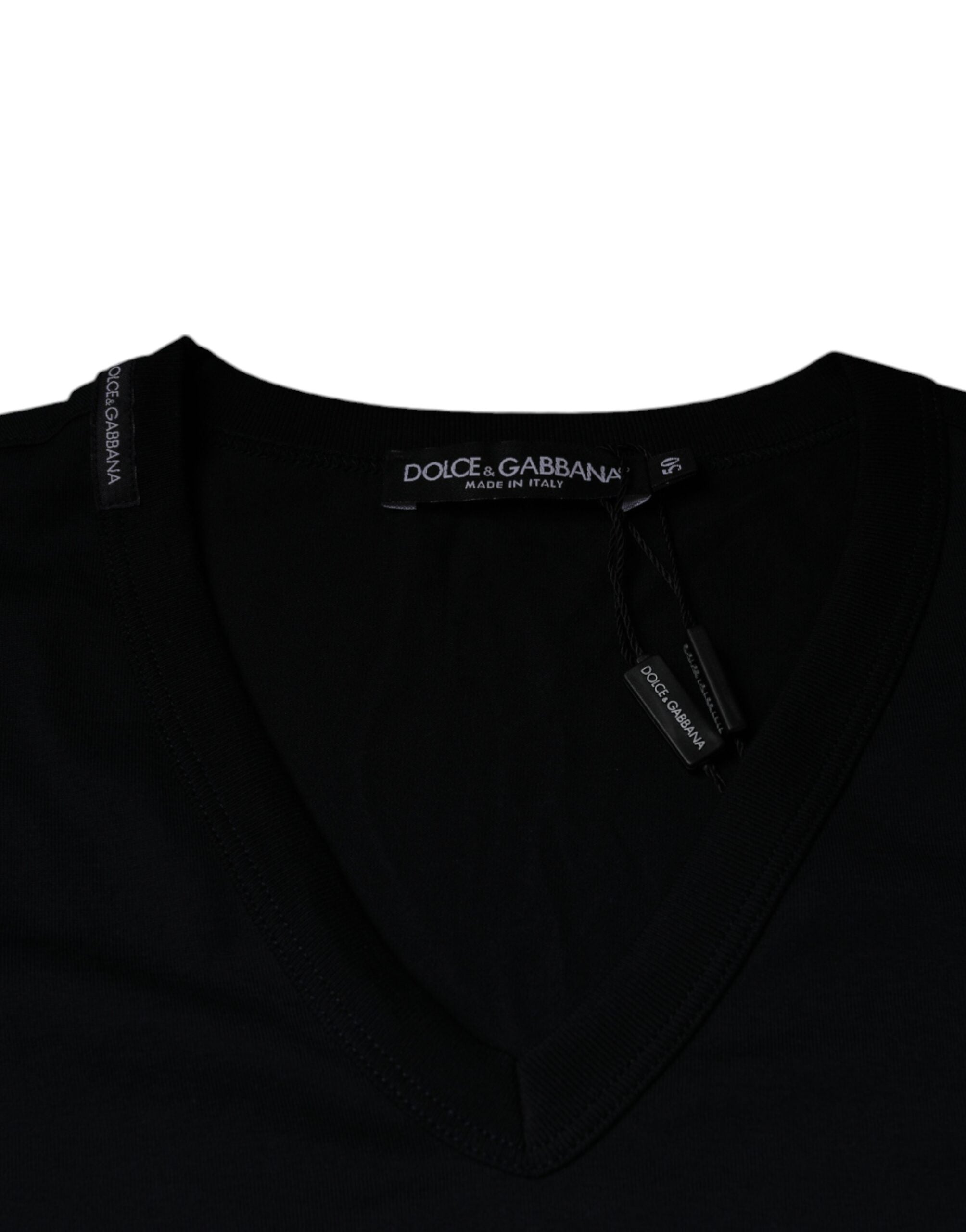 Dolce &amp; Gabbana Black Logo Cotton Vneck Short Sleeve T-shirt