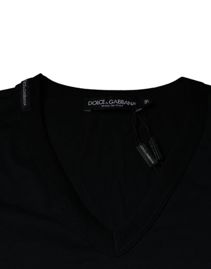 Dolce &amp; Gabbana Black Logo Cotton Vneck Short Sleeve T-shirt