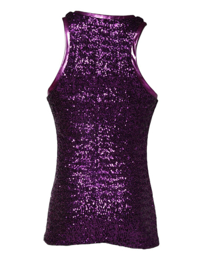 Dolce &amp; Gabbana Purple Sequin Round Neck Sleeveless T-shirt