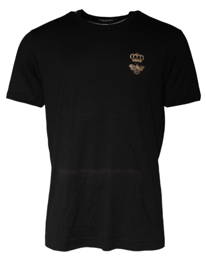 Dolce &amp; Gabbana Black Bee Crown Cotton Crew Neck T-shirt