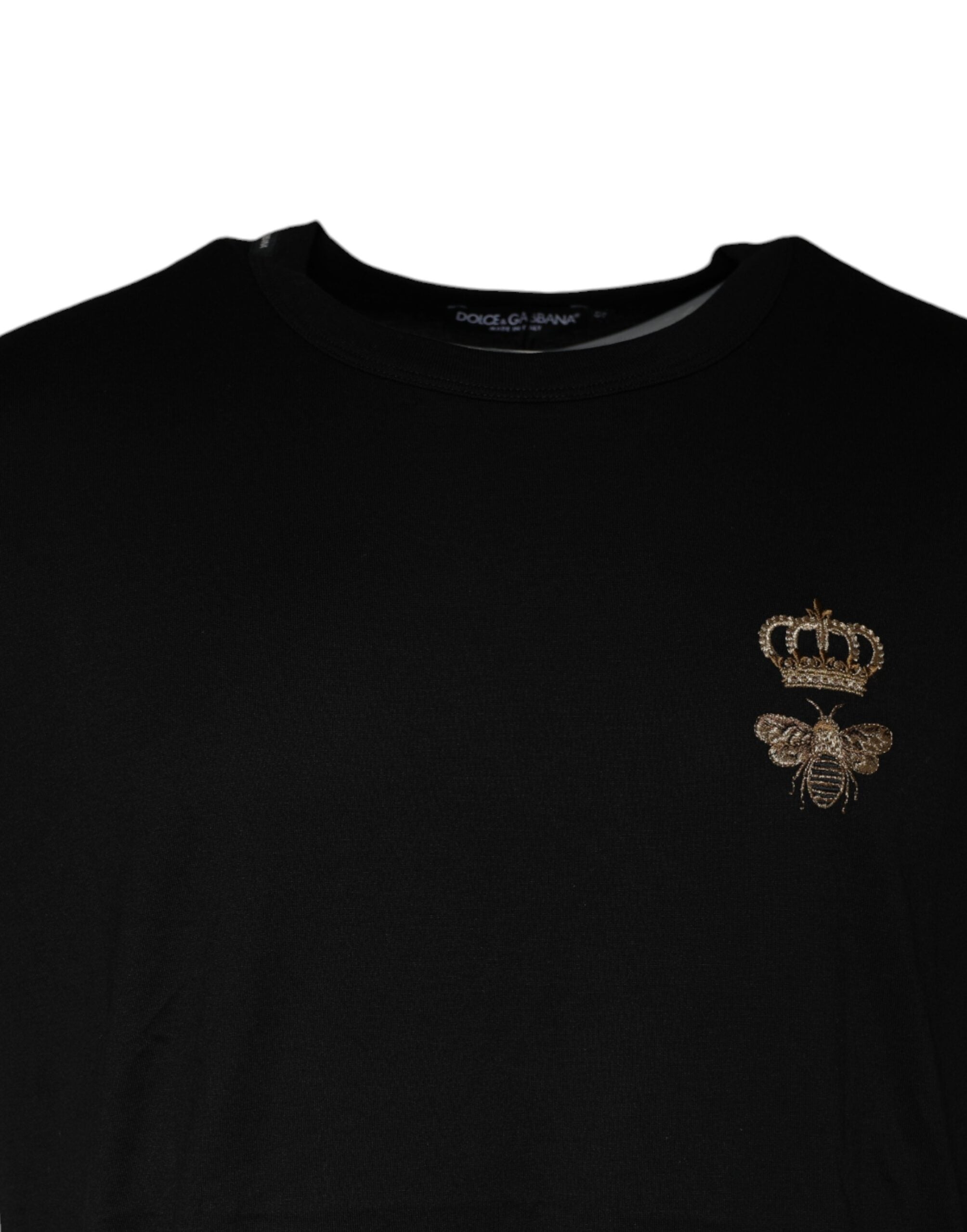 Dolce &amp; Gabbana Black Bee Crown Cotton Crew Neck T-shirt