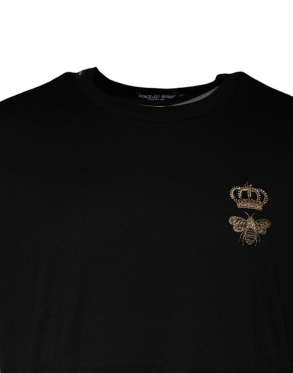 Dolce &amp; Gabbana Black Bee Crown Cotton Crew Neck T-shirt