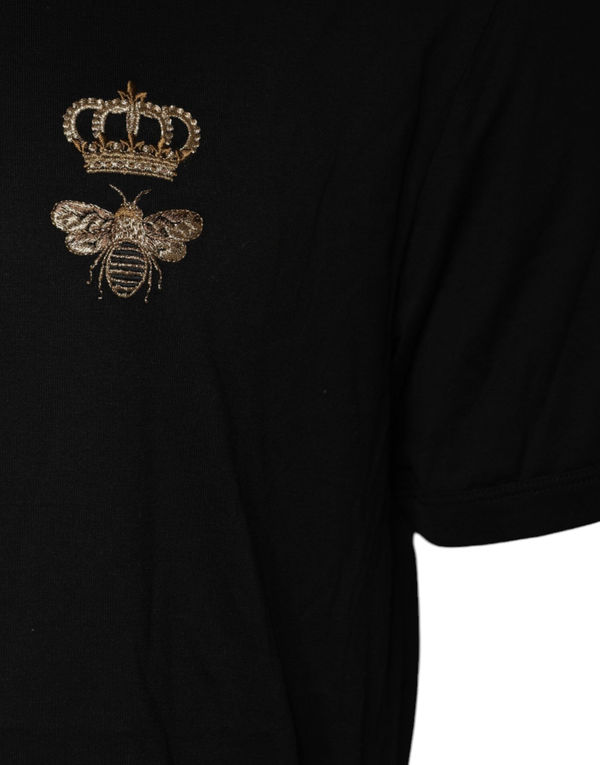 Dolce &amp; Gabbana Black Bee Crown Cotton Crew Neck T-shirt