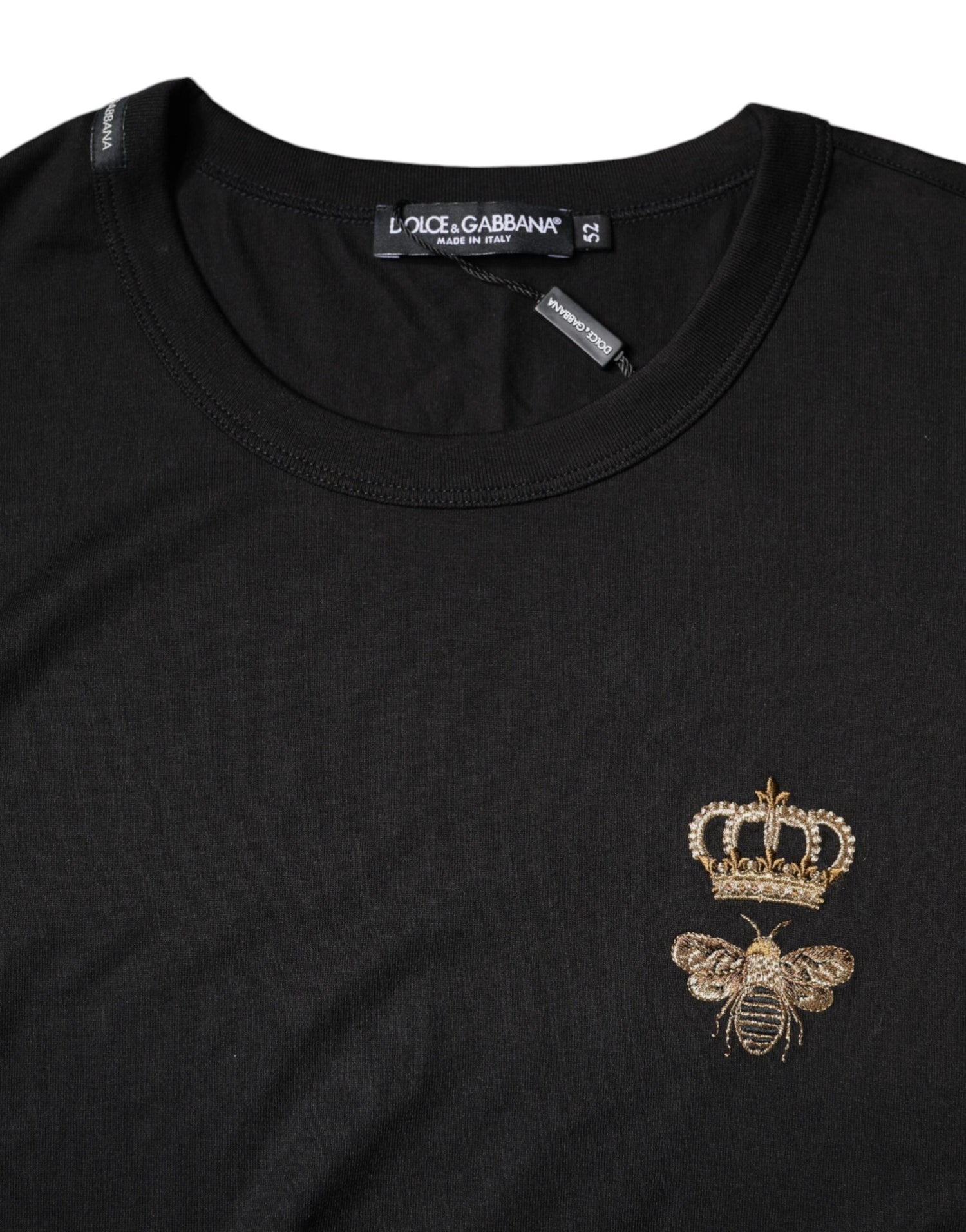 Dolce &amp; Gabbana Black Bee Crown Cotton Crew Neck T-shirt