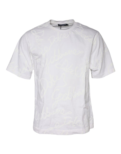 Dolce &amp; Gabbana White Logo Print Cotton Crew Neck T-shirt