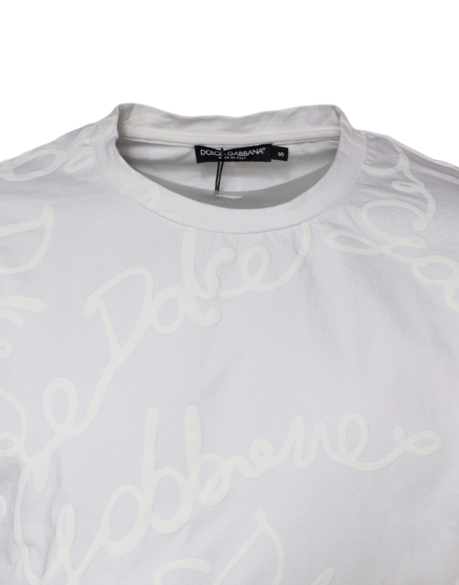 Dolce &amp; Gabbana White Logo Print Cotton Crew Neck T-shirt