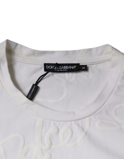 Dolce &amp; Gabbana White Logo Print Cotton Crew Neck T-shirt