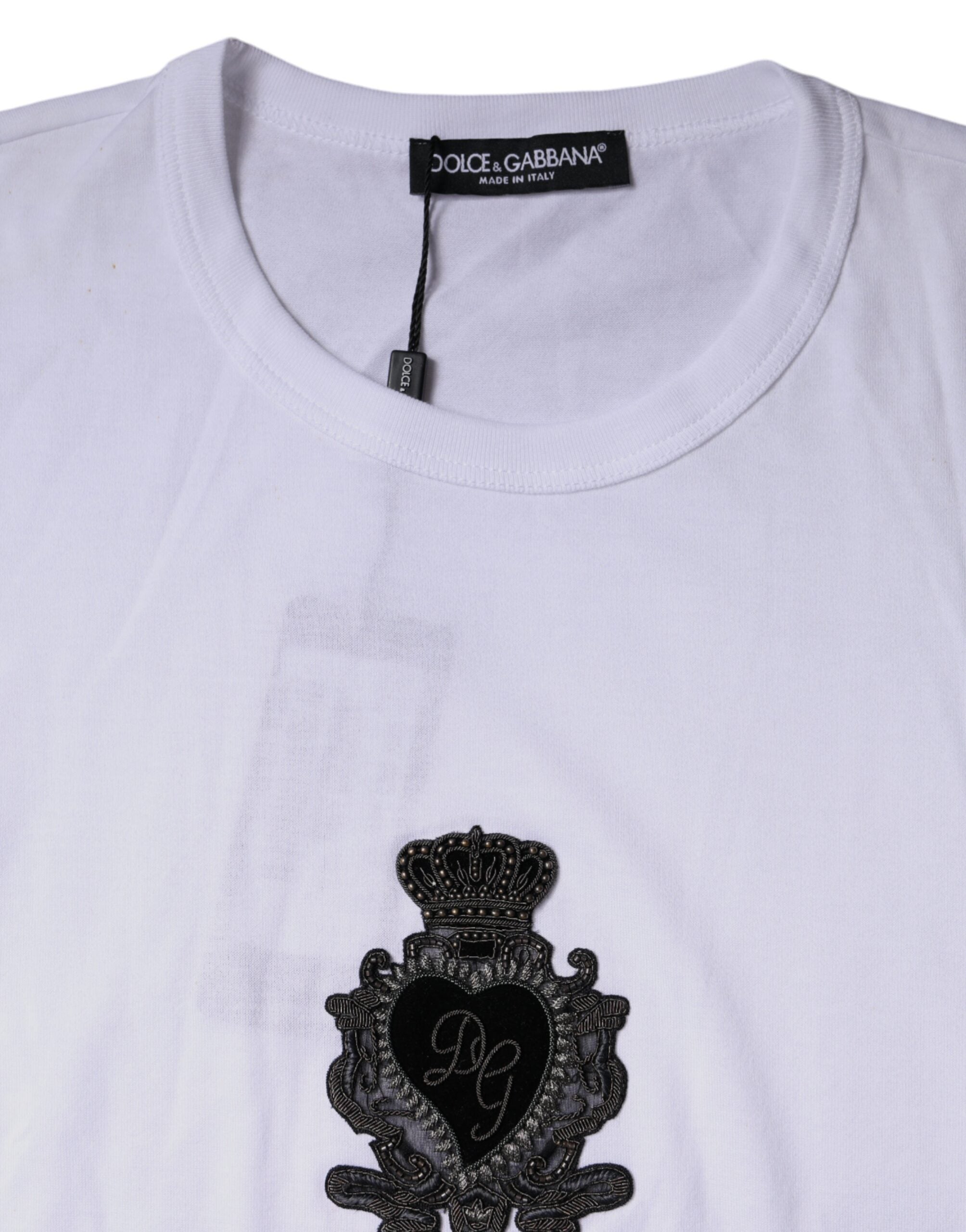 Dolce &amp; Gabbana White Logo Heart Cotton Crew Neck T-shirt