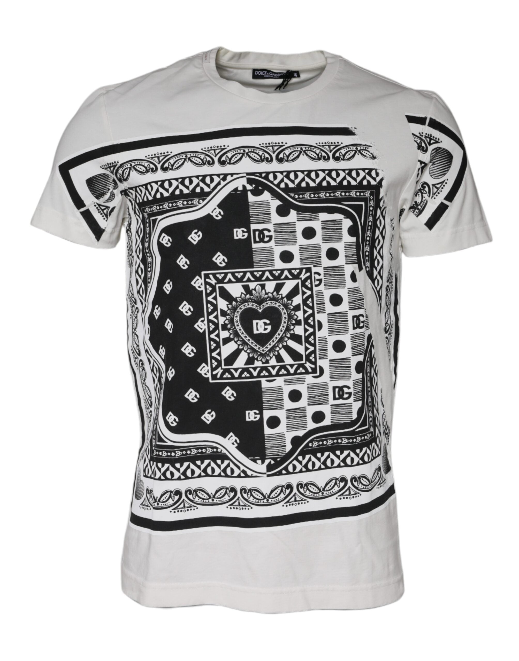 Dolce &amp; Gabbana White Bandana Print Cotton Short Sleeves T-shirt