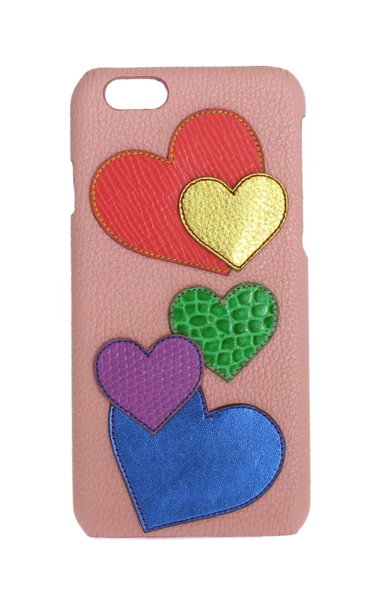 Dolce &amp; Gabbana Chic Pink Leather Heart-Embellished Phone Cover