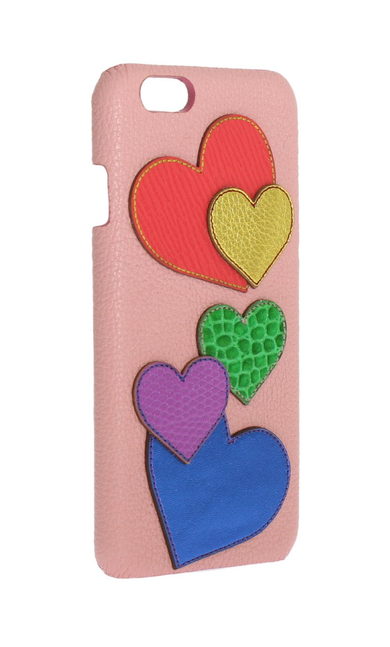 Dolce &amp; Gabbana Chic Pink Leather Heart-Embellished Phone Cover