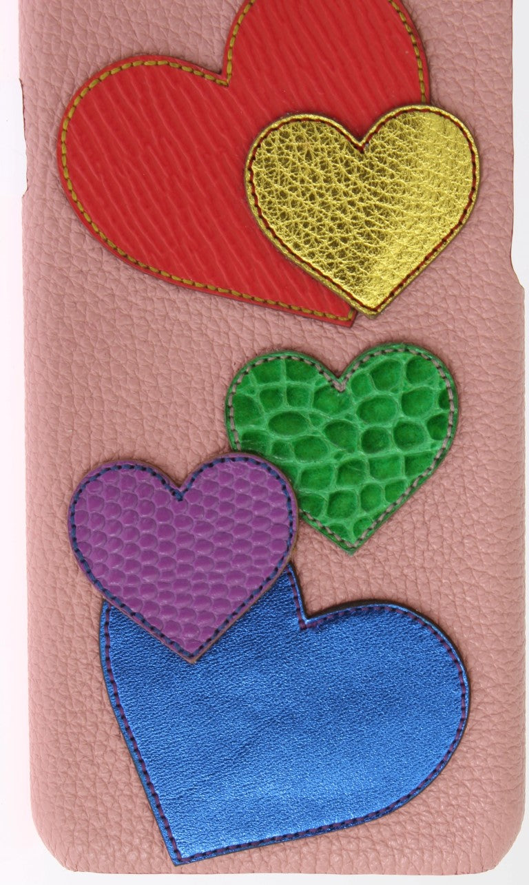 Dolce &amp; Gabbana Chic Pink Leather Heart-Embellished Phone Cover